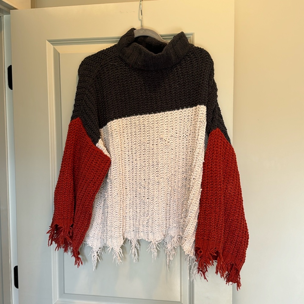 Color block sweater turtleneck